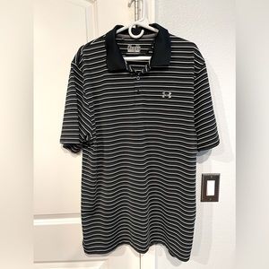 MENS UNDER ARMOUR STRIPED POLO SHIRT SIZE XL BLACK/WHITE EUC